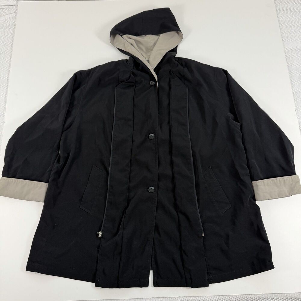 Gallery Woman Women’s 2X Plus Black Hooded Lined Mid-Length Jacket Button Zip